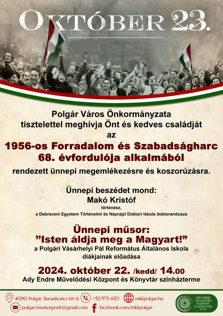 Megemlékezés az 1956-os Forradalom és szabadságharc 68. évfordulója alkalmából