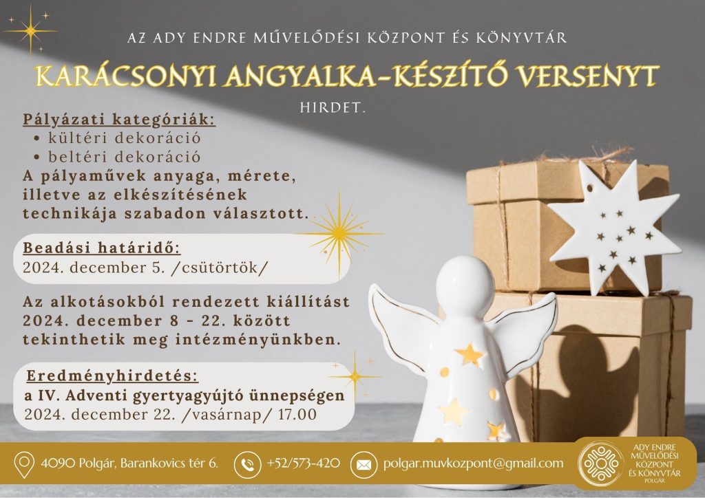 Karácsonyi Angyalka-készítő pályázat és kiállítás az alkotásokból